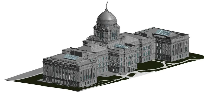 BIM model of the Montana State Capitol, seen from above