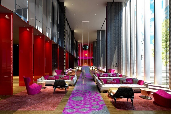 2D drafting of a hotel lobby