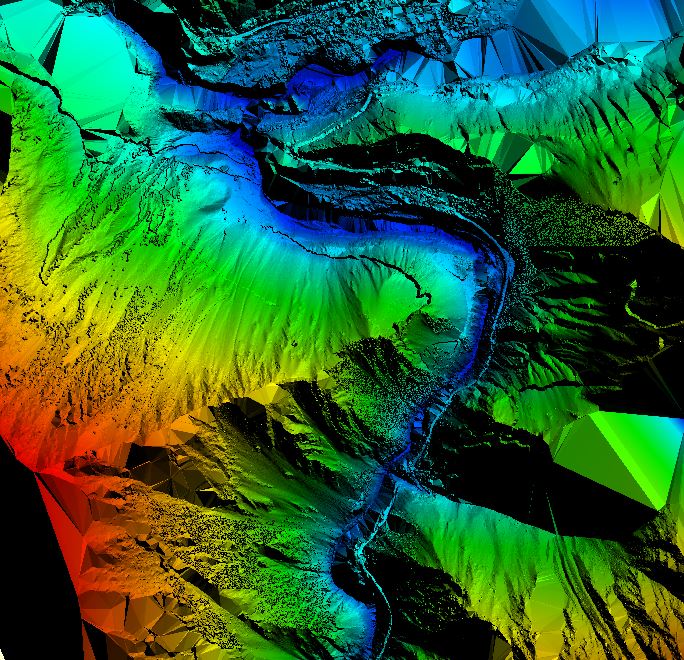 Colorized digital terrain model for a power plant site survey in Tajikistan